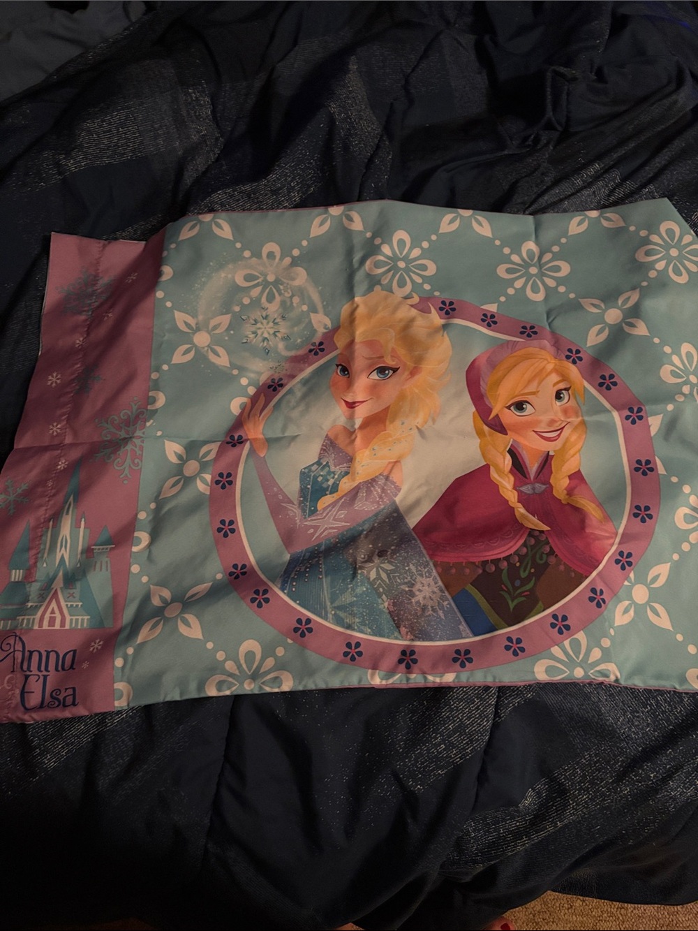 Disney Frozen Elsa and Anna Pillowcase in Light Blue and Pink